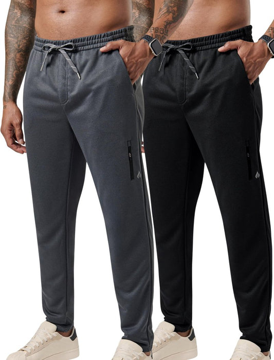 Liberty Pro 2 Pack Men’s Midweight Jogger Sweatpants with Zipper Pockets, 29" Inseam Active Drawstring Workout Pants (Set 1, Large) Charcoal/Black