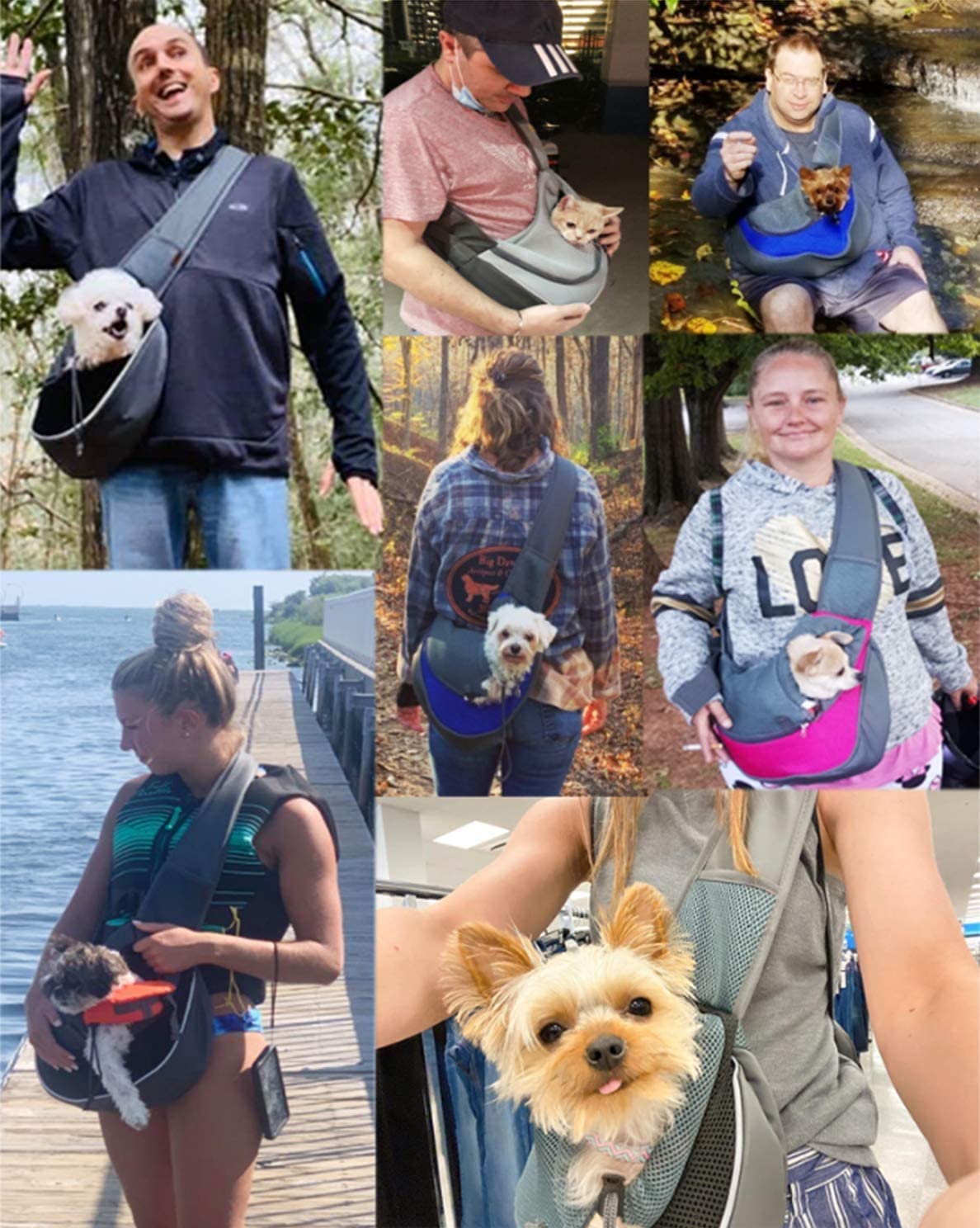 Small Dog Puppy Sling Carrier, Hands-Free Cat Carry Bag Mesh Pet Dog Papoose Pouch Tote Adjustable Padded Shoulder Pet Sling with Pocket & Collar Hook Pet Safety Carrier for Daily Walking Subway,L