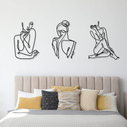 3 Pcs Metal Wall Art Decor Minimalist Abstract Woman Wall Art Metal Modern Line Drawing Decor Female Single Line Home Hanging for Bedroom Kitchen Bathroom Living Room(Modern)
