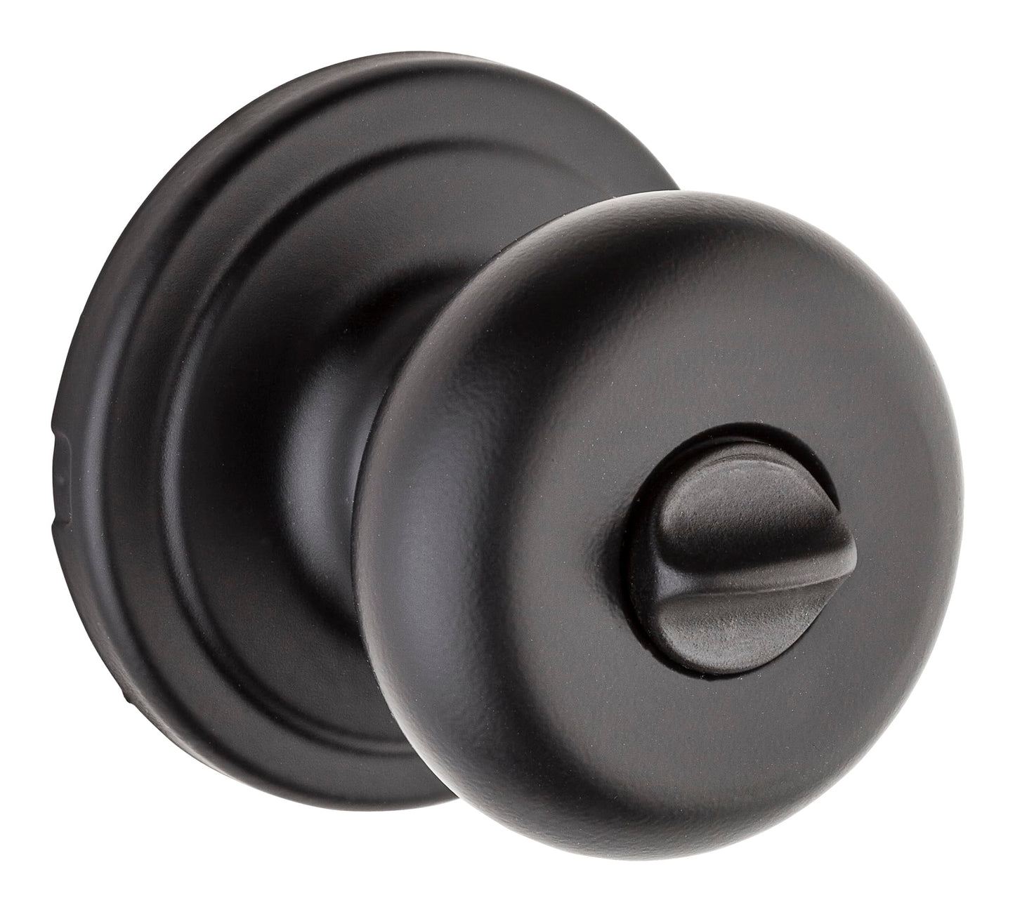 Kwikset Hancock Interior Privacy Door Knob with Lock, Door Handle For Bathroom and Bedroom, Matte Black Keyless Turn Lock Doorknob, with Microban Protection