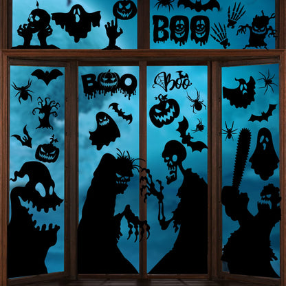 Joy Bang Halloween Window Clings Decor for Halloween Decorations, Large Scary Window Silhouette Stickers Decals Spooky Monster Zombie Clings for Party Decorations Indoor