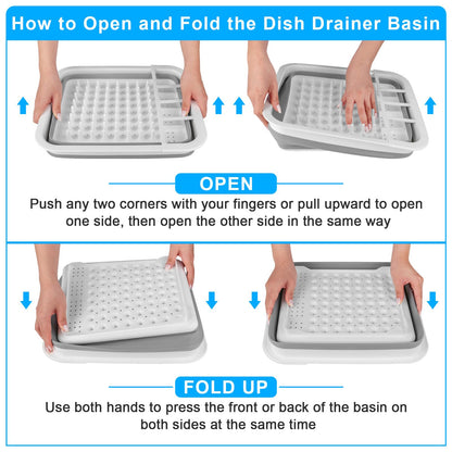 Collapsible Dish Drying Rack Portable Dish Drainers for Kitchen Counter with Drainboard, Kitchen Sink Organizer Basket RV Accessories Camper Storage and Organization Dish Rack Over Sink Drying Rack