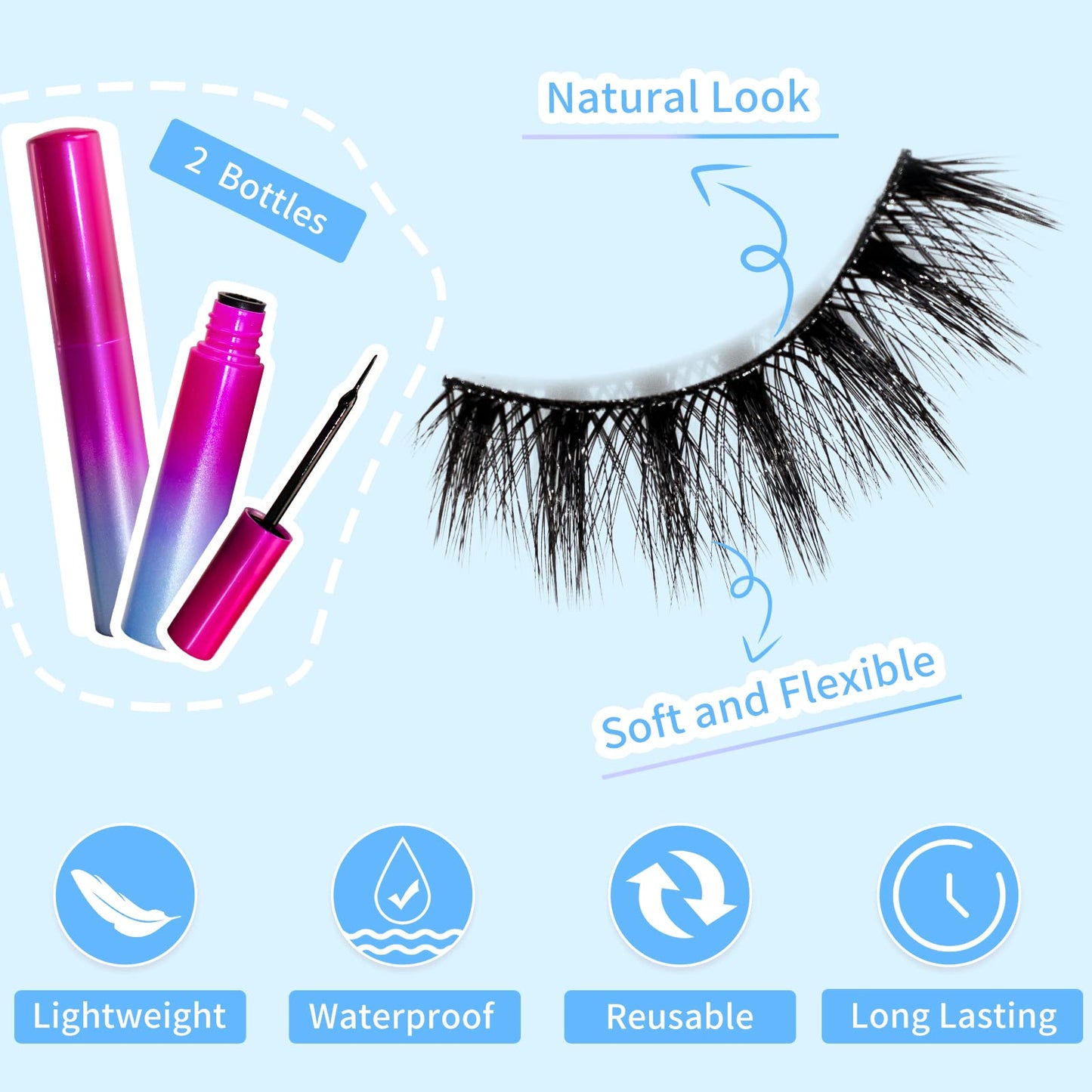 Magnetic Eyelashes Kit, Long Lasting and Reusable Magnetic lashes Natural Look, 14 Pairs False Eyelashes with Magnetic Eyeliner & Tweezers, Easy to Wear, No Glue Needed (14 Pairs)