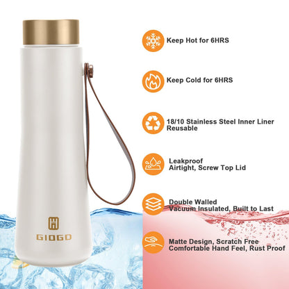 Stainless Steel Thermo Slim Water Bottles Insulated Vacuum 400ml/13.5oz Water Flask Thermal Water Bottles Thermo for Hot and Cold Drinks Coffee Water Perfect for Purse or Kids Lunch Bag(White)