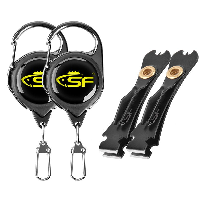 SF 2Packs 3 in 1 Fly Fishing Nipper Knot Tying Tool Black Stainless Steel Fly Line Cutter Fishing Clippers with Zinger Retractor for Tapered Leader Tippet Line
