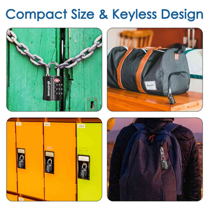 4 Pack TSA Approved Travel Luggage Locks, Combination Lock Keyless, 3-Digit Padlocks, Travel Sentry Accepted Compatible Padlock for Gym Locker, Golf Bag Case, Backpack, Black-by GIVERARE