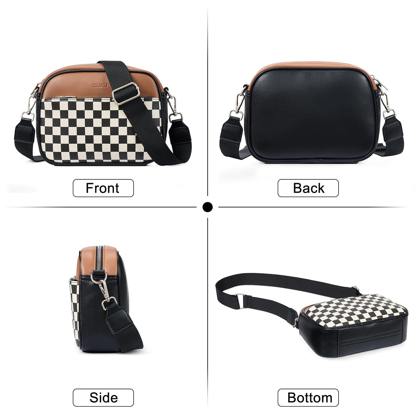 CLUCI Checkered Crossbody Bag for Women,Vegan Leather Shoulder Handbags,Purses for Women with Adjustable Wide Strap