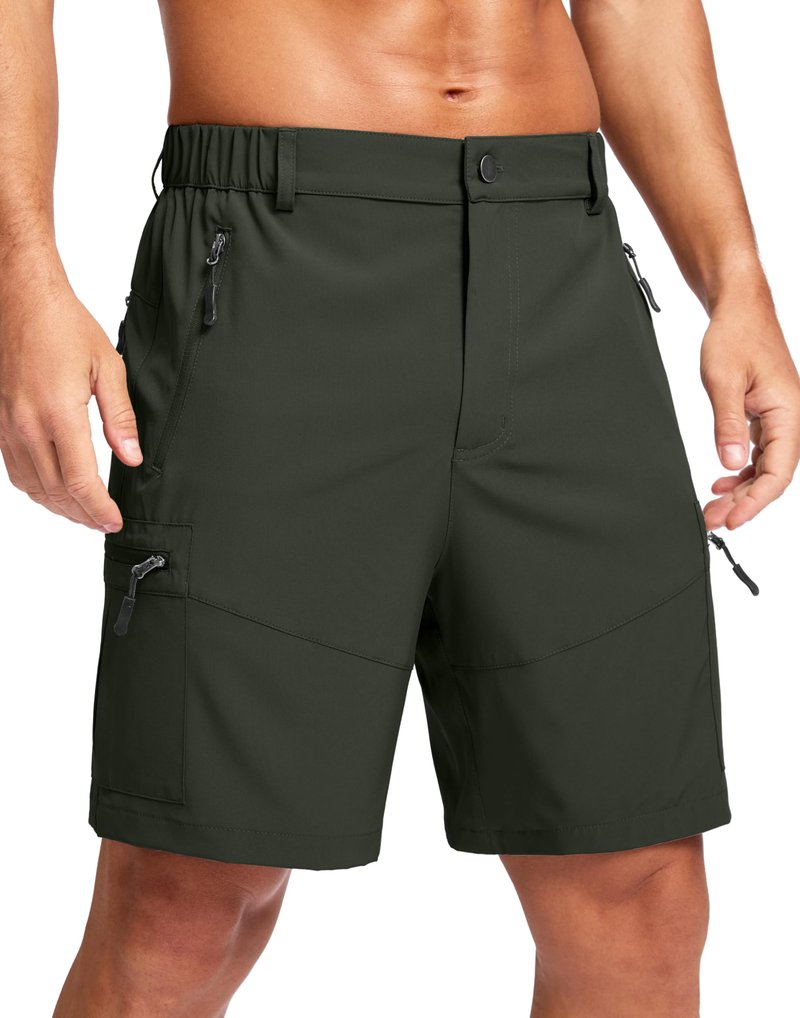 Pudolla Men's Hiking Cargo Shorts Lightweight 7" Travel Casual Shorts for Men Golf Work Outdoor with 5 Zipper Pockets(Army Green 3X-Large)