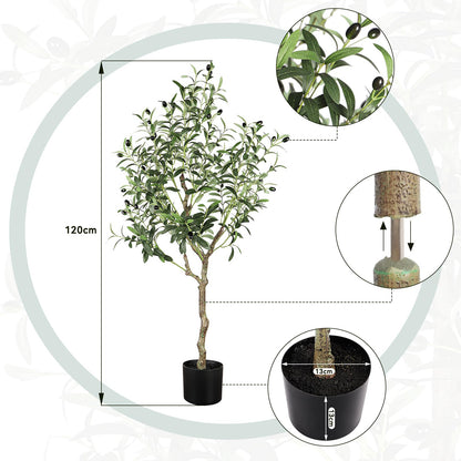 YOLEO 4FT Artificial Olive Tree Tall Faux Silk Olive Plant with Lifelike Olive Leaves Fake Olive Tree for Home Office Indoor Decor (Style 2)