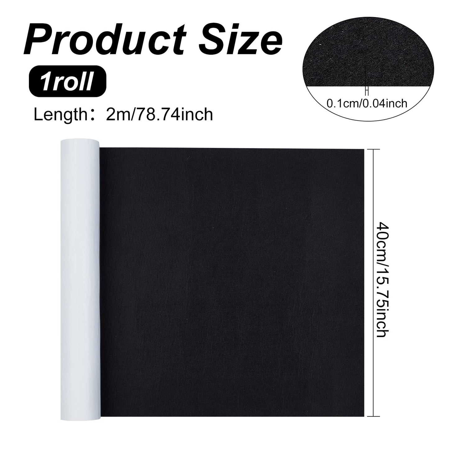 BENECREAT 40cmx2m Black Self Adhesive Sticky Backed Felt, Multipurpose Adhesive Fabric Sheet Roll for Drawer Box Liner, Cup Mat, Picture Framing, Chair Leg, 1mm Thick