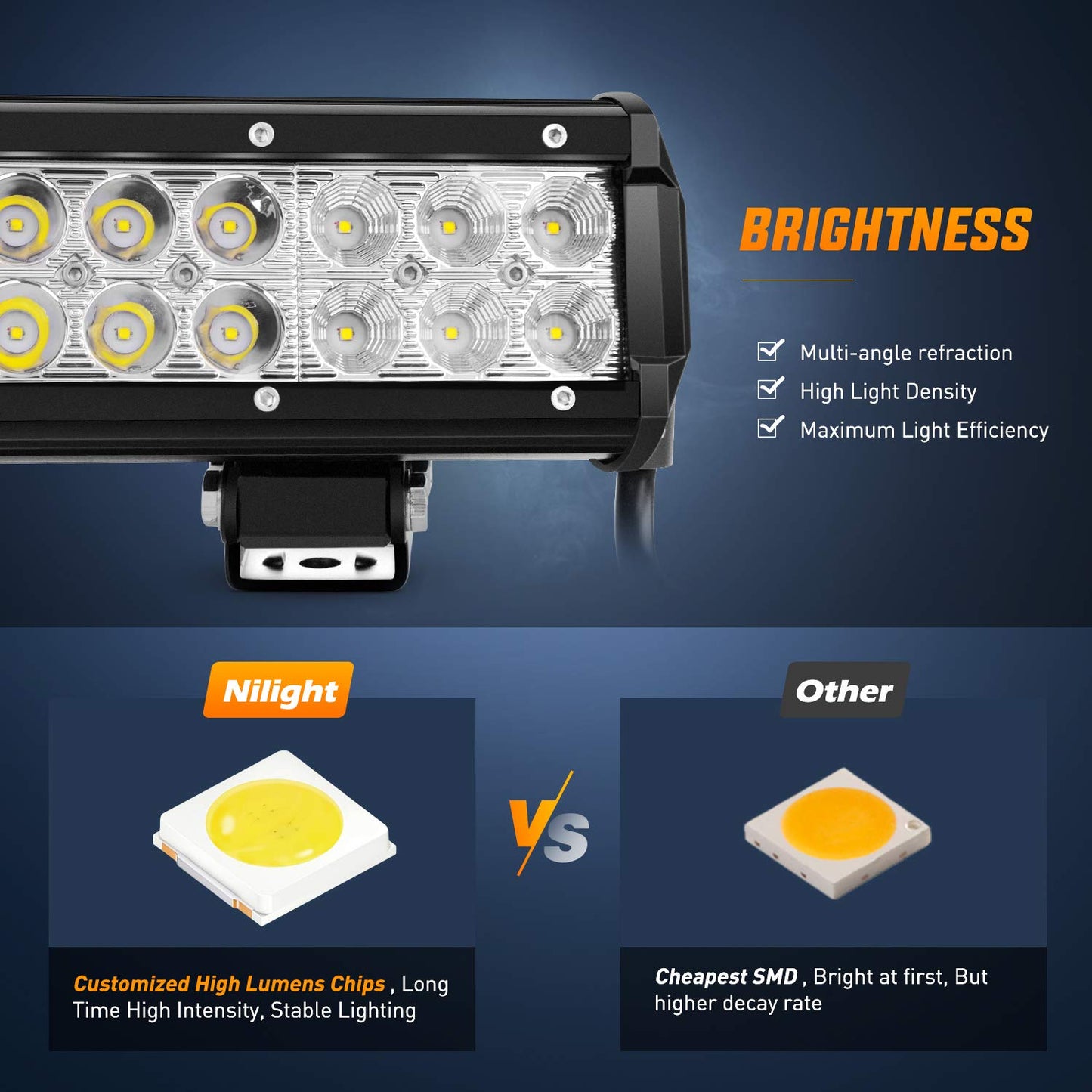 Nilight - ZH002 20Inch 126W Spot Flood Combo Off Road Led Light Bar 2PCS 18w 4Inch LED Pods With 16AWG Wiring Harness Kit-3 Lead For Tractor, 2 Years Warranty