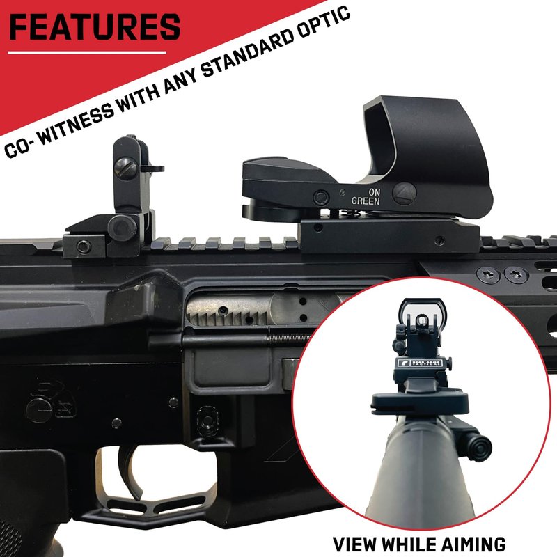 Flip Up Iron Sights | Co-Witness | Spring Loaded | Low Profile | Rapid Transition Front & Rear Iron Sights | Back Up Sights | BUIS for Picatinny Rail and Weaver Rails