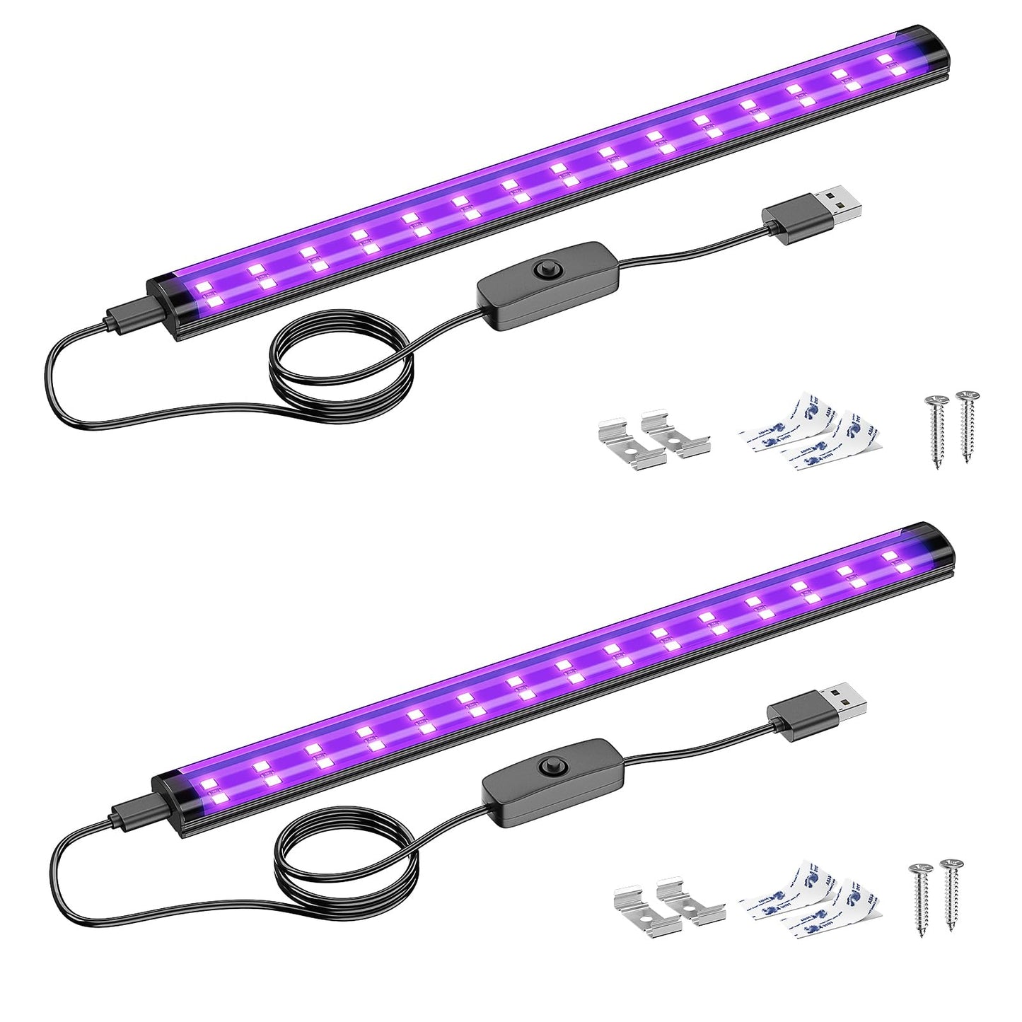 Onforu 2 Pack 10W LED Black Light Bar, 1ft, USB Blacklight Tube, Blacklight Bars with Switch, Black Light for Fluorescent Tapestry Poster, Cabinet, Glow Party, Halloween, Classroom, Body Paint