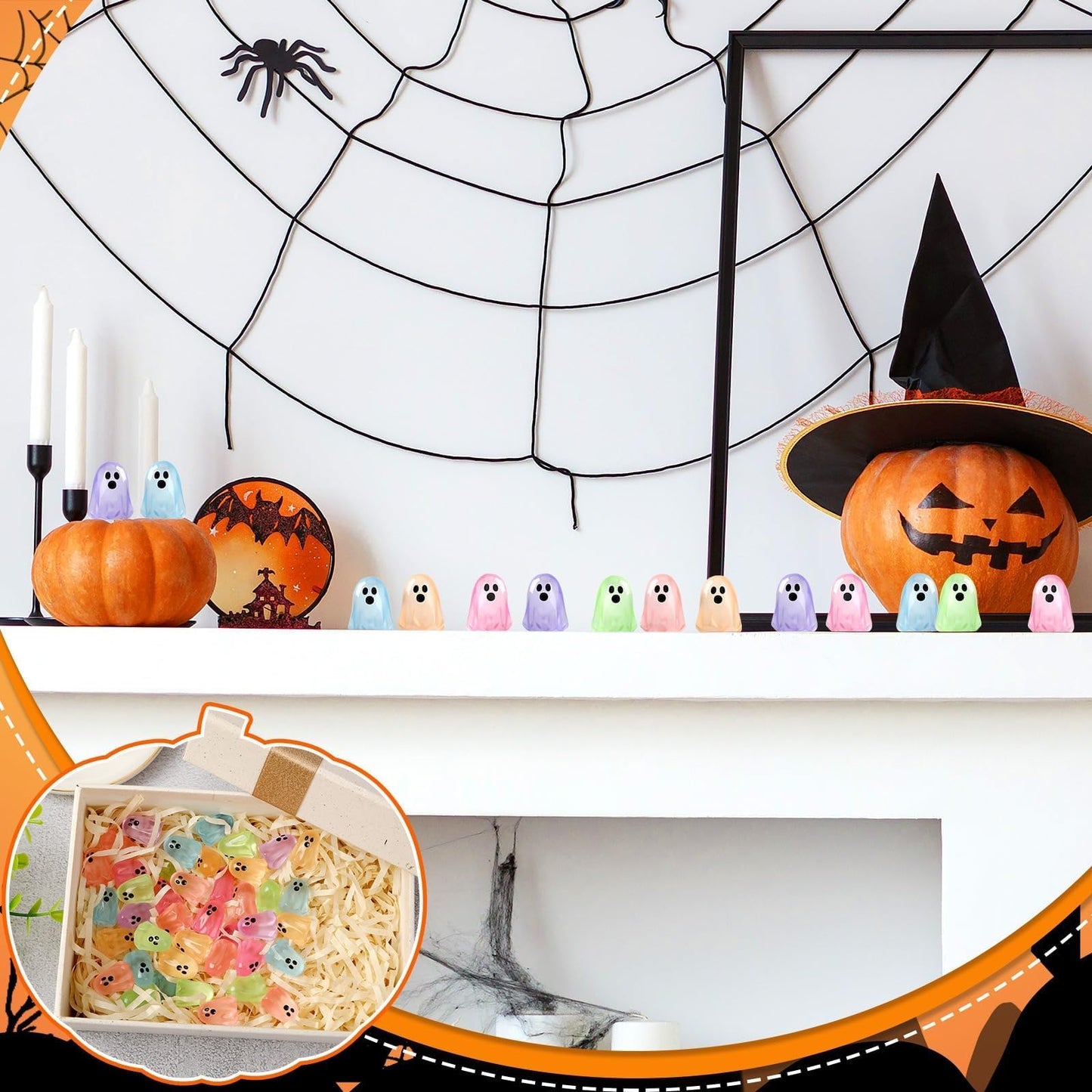 DTOFOOT 56 Pcs Luminous Mini Ghosts,Halloween Tiny Resin Ghosts Figures Glow in The Dark mini Ghosts Miniature Statue for Plant Pot Landscape Lawn Landscape Home Party Decor