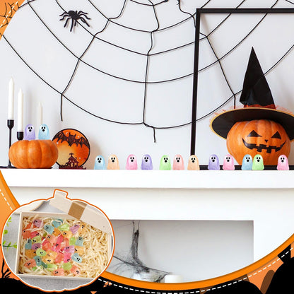 DTOFOOT 56 Pcs Luminous Mini Ghosts,Halloween Tiny Resin Ghosts Figures Glow in The Dark mini Ghosts Miniature Statue for Plant Pot Landscape Lawn Landscape Home Party Decor