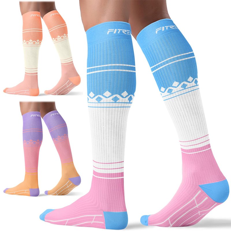 FITRELL 3 Pairs Compression Socks for Women and Men 20-30mmHg- Support Socks for Travel, Running, Nurse, Knee High, Bliss Cream, S/M