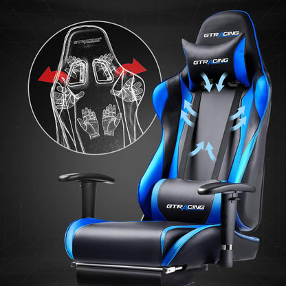 GTRACING Gaming Chair with Footrest, Ergonomic Computer Game Desk Chair, Recline Gaming Chair Seat Height Adjustment, Swivel Rocker with Headrest and Lumbar (Blue)