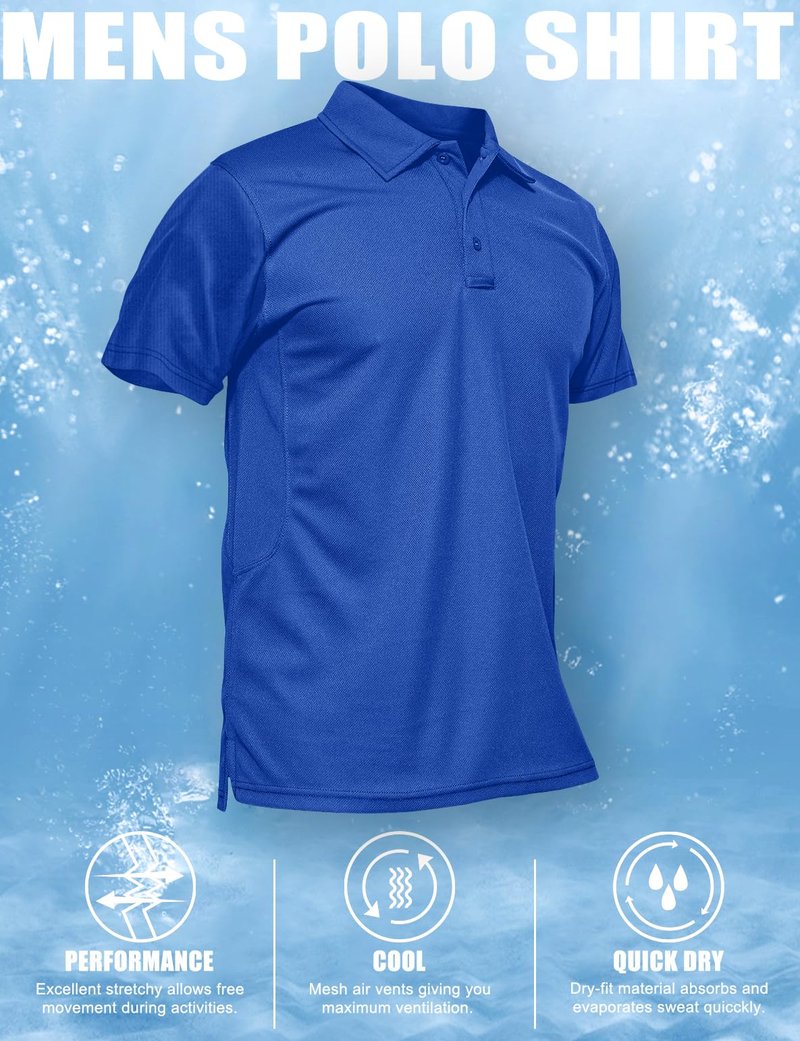 MAGCOMSEN Work Polo Shirts for Men Golf T-Shirts Quick Dry Shirts Summer Shirts Golf Polo Shirts for Men Blue XXL