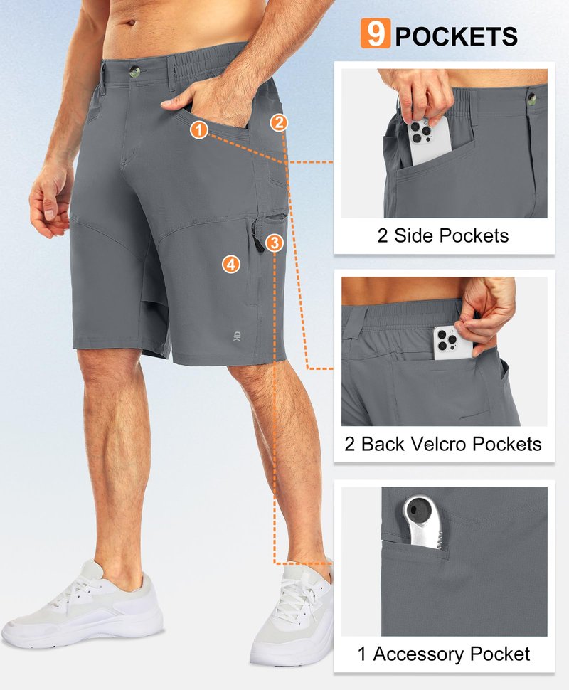 Little Donkey Andy Men's Hiking Cargo Shorts Quick Dry Waterproof Lightweight Golf Shorts Stretch Casual Short with 9 Pockets Water Resistant (Gray L)