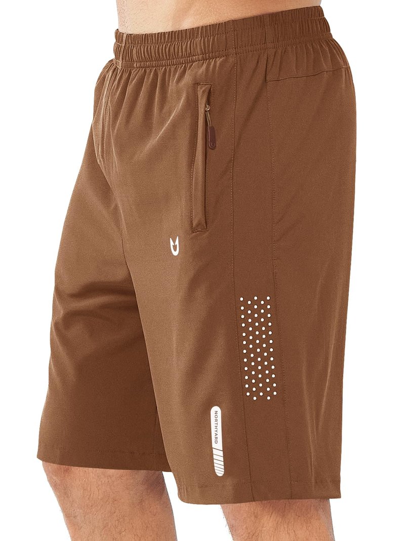 NORTHYARD Men's Athletic Running Shorts Gym Workout 7"/9"/5" Quick Dry Lightweight Sports Basketball Tennis 3 Zipper Pockets BROWN-9inch L