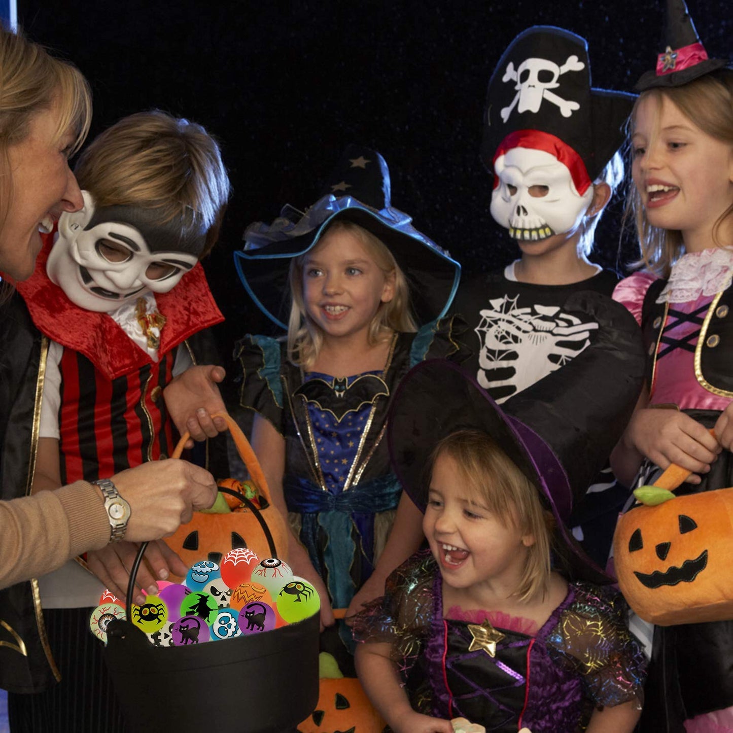 40 Glow in The Dark Bouncing Balls,Halloween Party Favors Supplies,8 Halloween Theme Designs, Trick or Treating Goodie Bag Filler, School Classroom Game Rewards, Halloween Miniatures (with Pouch Bag)