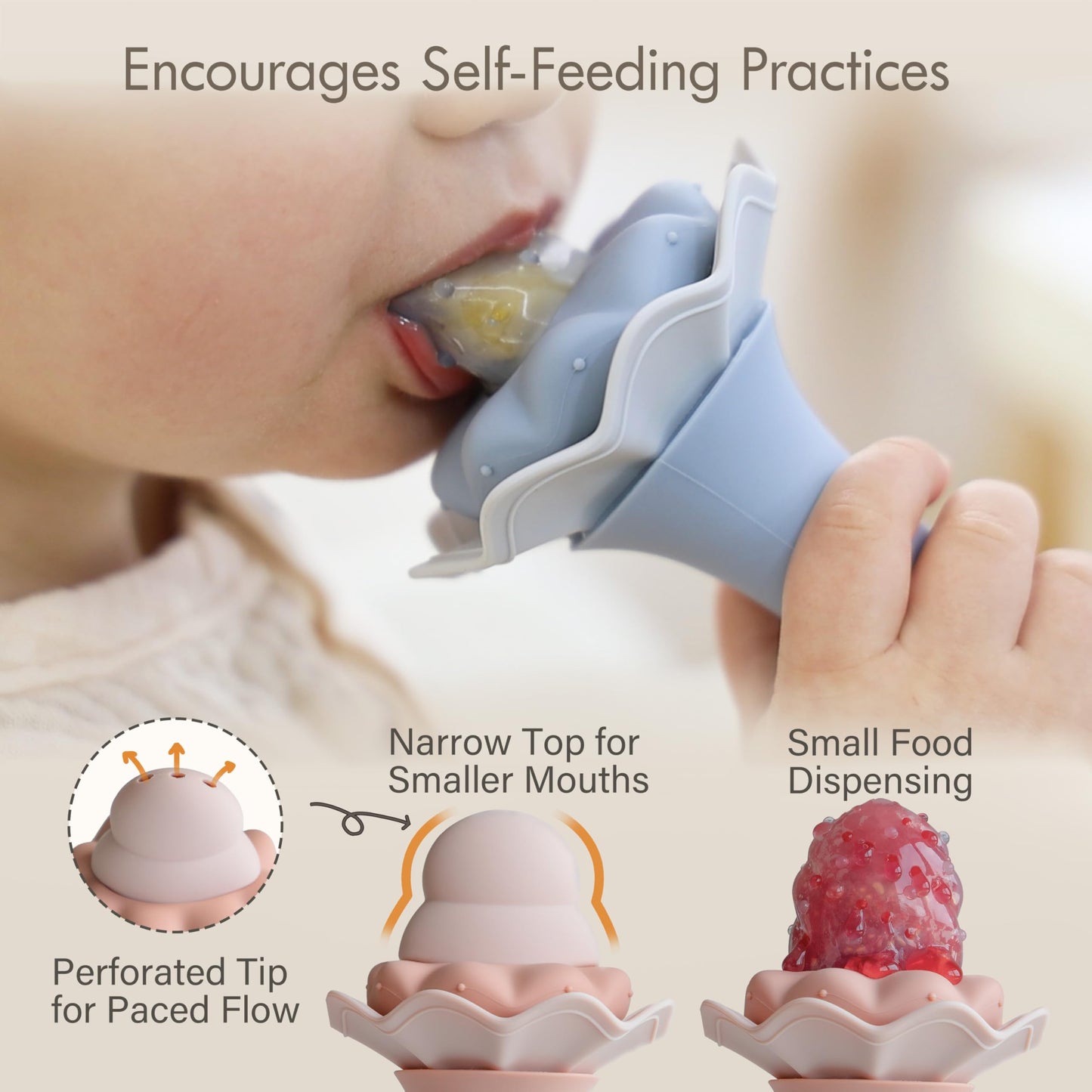 Moonkie Baby Fruit Feeder with Freezer Tray | BPA Free Silicone Infant Food Feeder | Two Sizes Pouches and Breastmilk Popsicle Molds for Cooling Relief | Baby Shower Gifts 4 Months+, 2 Pack
