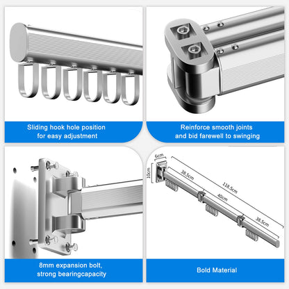 AISIR Clothes Drying Rack Wall Mounted, Aluminum Clothes Airer Clothes Dryer Foldable for Balcony, Bathing Room, Bedroom - Black