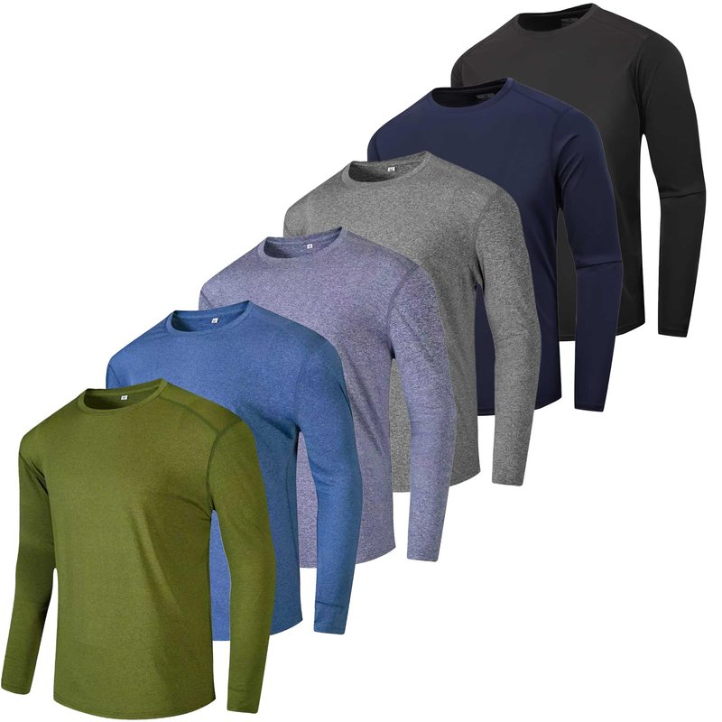 Mens Long Sleeve T Shirts 6 Pack,Tee Shirts for Men Workout Gym Athletic Sun Protection Performance Running Shirts(L)