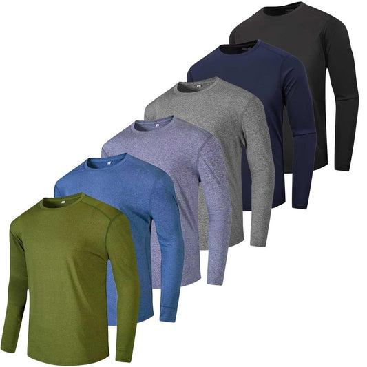 Mens Long Sleeve T Shirts 6 Pack,Tee Shirts for Men Workout Gym Athletic Sun Protection Performance Running Shirts(L)