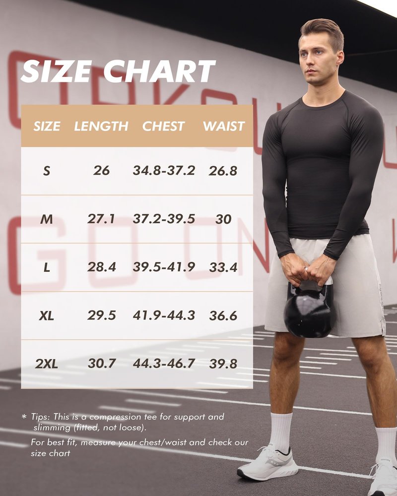 Compression Shirts for Men - Long Sleeve Black Workout Base Layer Athletic Gym Tops Quick Dry Running Undershirts