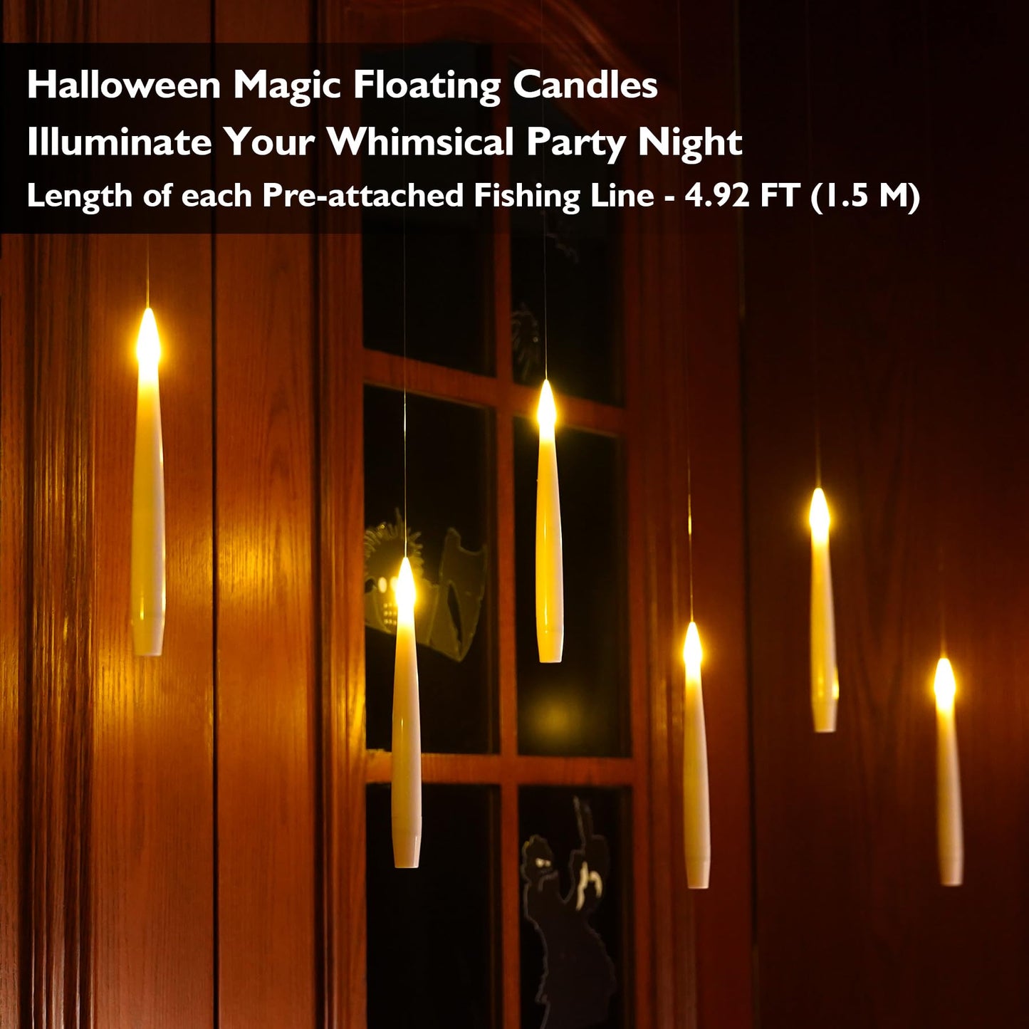 Rhytsing 12 Pcs Flameless LED Floating Candles 6 inches with Magic Wand Remote for Halloween Party, Battery Operated Hanging Taper Candles with Fishing Line, Christmas Tree Clip On Candles with Timer