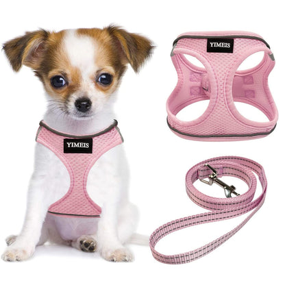YIMEIS Dog Harness and Leash Set, No Pull Soft Mesh Pet Harness, Reflective Adjustable Puppy Vest for Small Medium Large Dogs, Cats (Pink, Medium)
