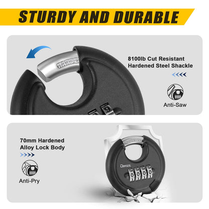 DAYGOS Combination Disc Padlocks for Outdoor - Heavy Duty 4 Digit Code Lock, Combo Discus Lock for Storage Unit,Gate,Fence,Traile(3/8-in Shackle,1PCS,Black)