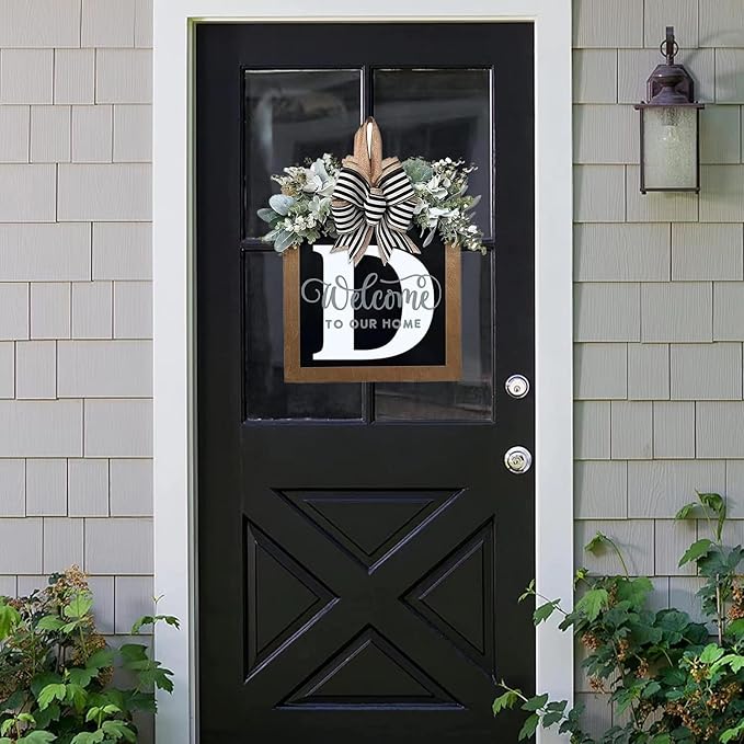 16'' Personalized Last Name Welcome Sign, Door Wreaths for Front Door Outside, Spring Wreath for Front Door Decor, Farmhouse New Home Gifts for Home (D)