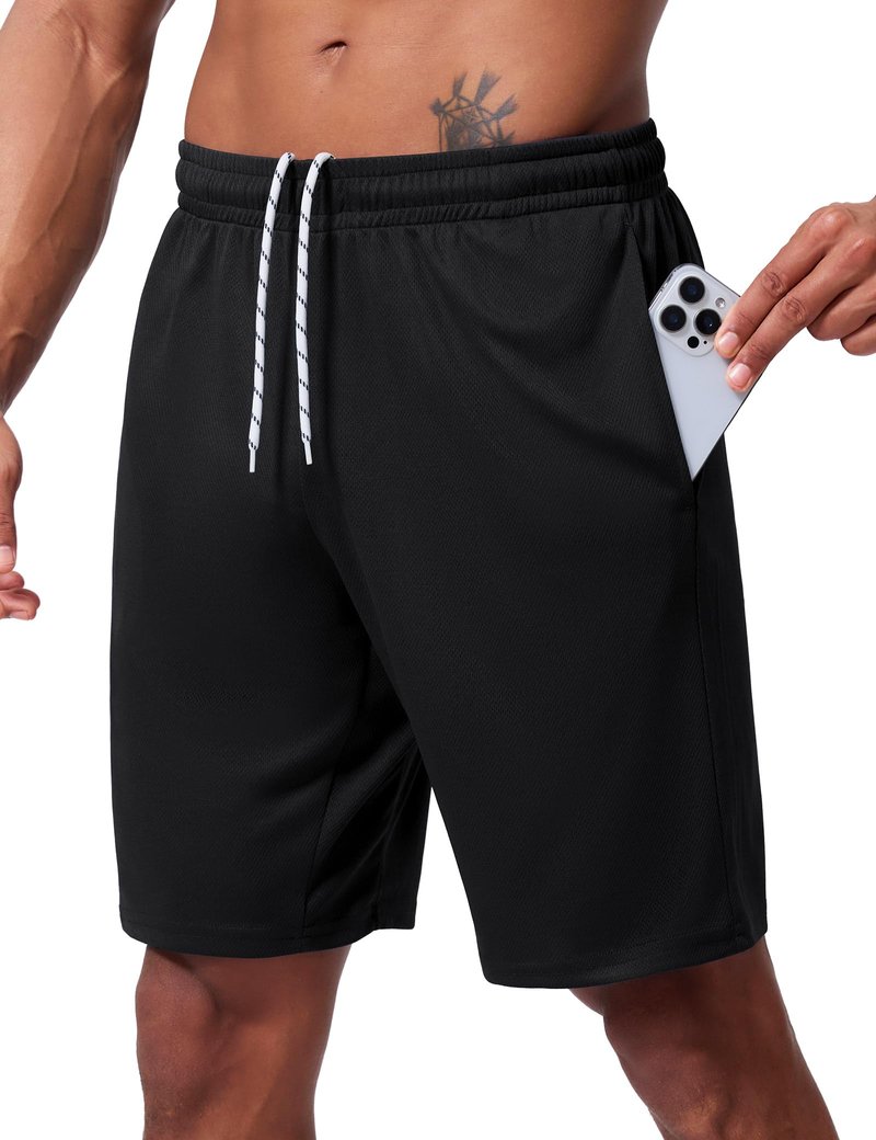 Vlynor Men's Athletic Shorts 9 Inch Inseam - Quick Dry Mesh Basketball Shorts Men, Lightweight Mens Gym Running Shorts with Pockets (Black, 3X-Large)