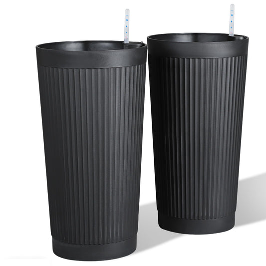 PolarcoForgeco Self Watering Tall Black Planters Outdoor Set of 2, 24” Flower Pots Planters for Outdoor Plants, Modern Plastic Tall Planter for Front Porch, with Drainage Hole (Ribbed)