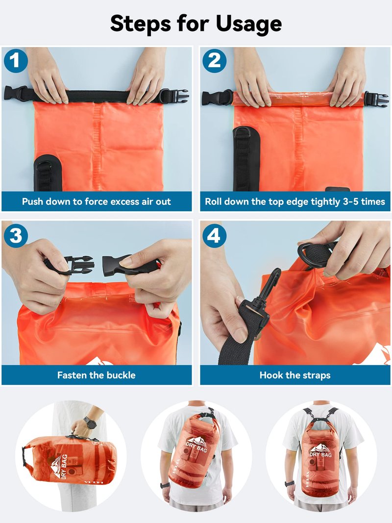 HEETA Dry Bag Waterproof for Women Men, Roll Top Lightweight Dry Storage Bag Backpack with Phone Case for Travel Swimming Boating Kayaking Paddle Board Camping Beach Accessories (Orange, 30L)