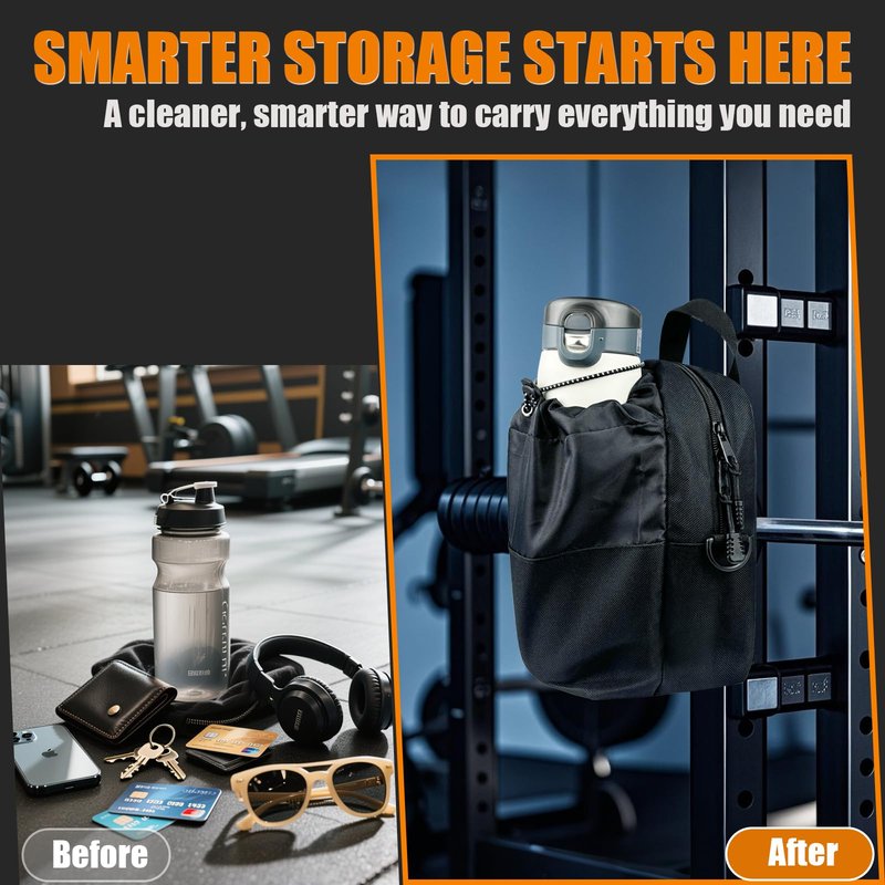 AKIZUKI JOO Magnetic Gym Bag with Water Bottle Holder | Magnetic Gym Water Bottle Bag 64oz Capacity | 4 Built-in Magnets & Adjustable Shoulder Strap for Sports Fitness Travel
