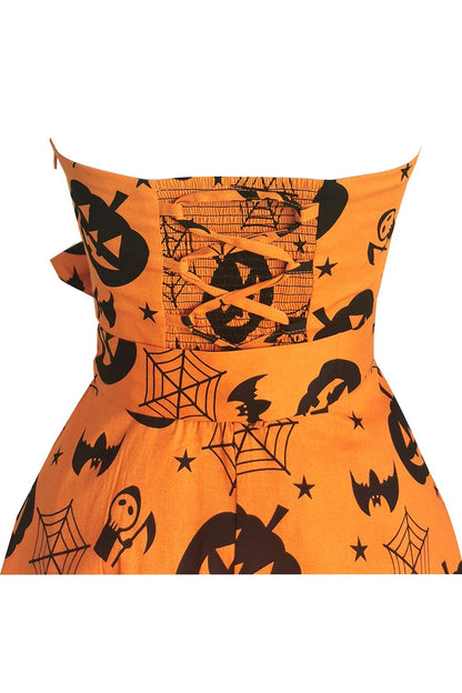 Topdress Women's Vintage Polka Audrey Dress 1950s Halter Retro Cocktail Dress Pumpkin M