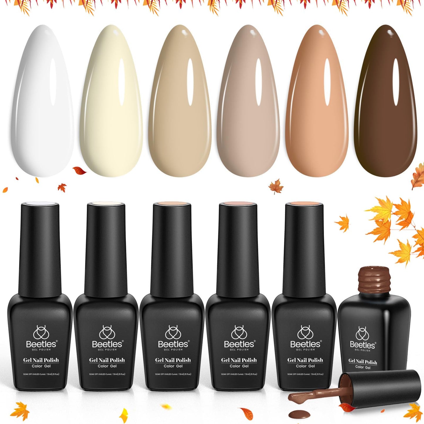 Beetles Jelly Gel Nail Polish Set, 6 Colors Milky White Nude Pink Brown Sheer Gel Polish Kit Nail Concealer Translucent Effect Soak Off Uv French Nail Art Gift for Women Ultimate Monochrome Collection