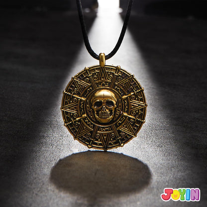 Spooktacular Creations Halloween Pirate Coin Necklace Pirate Skull Necklace Accessories for Men Women Halloween Cosplay, Pirates Costume, Halloween Dress Up Party Favors