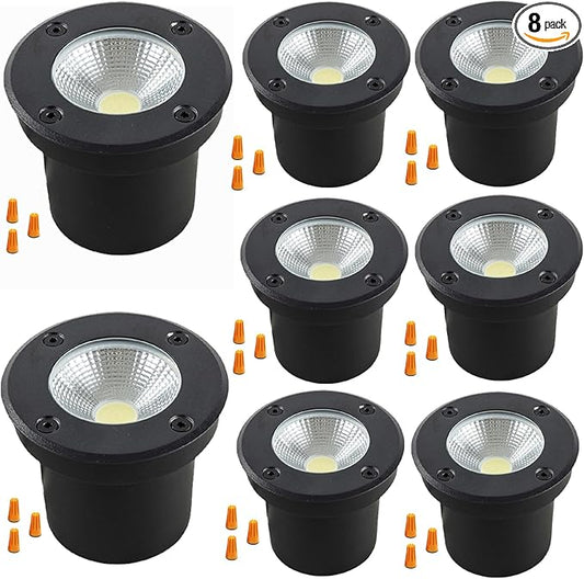 Outdoor In Ground Lights 110V 120V,IP65 Waterproof Well Light,7W 700lm,CCT Selectable LED Landscape Lighting Wired for Garden Yard,Pathway,Driveway,Deck,Pack of 8