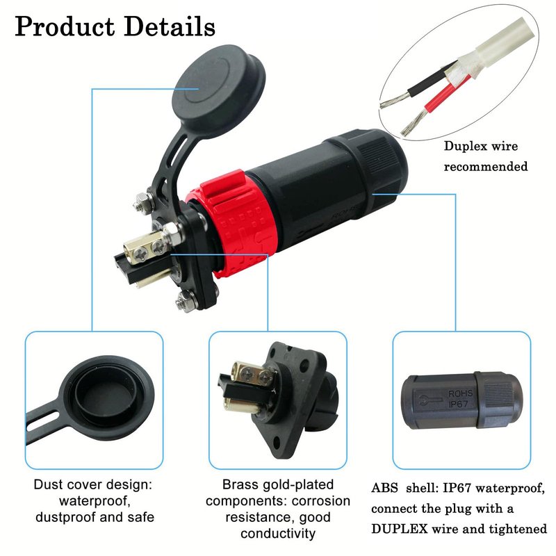 GaiRen Trolling Motor Plug and Circuit Breaker 60Amp Kit, Trolling Motor Connector with Receptacle 12/24/36/48 Volt Marine Boat Power Waterproof IP67 Compatible with 8 AWG wire Red