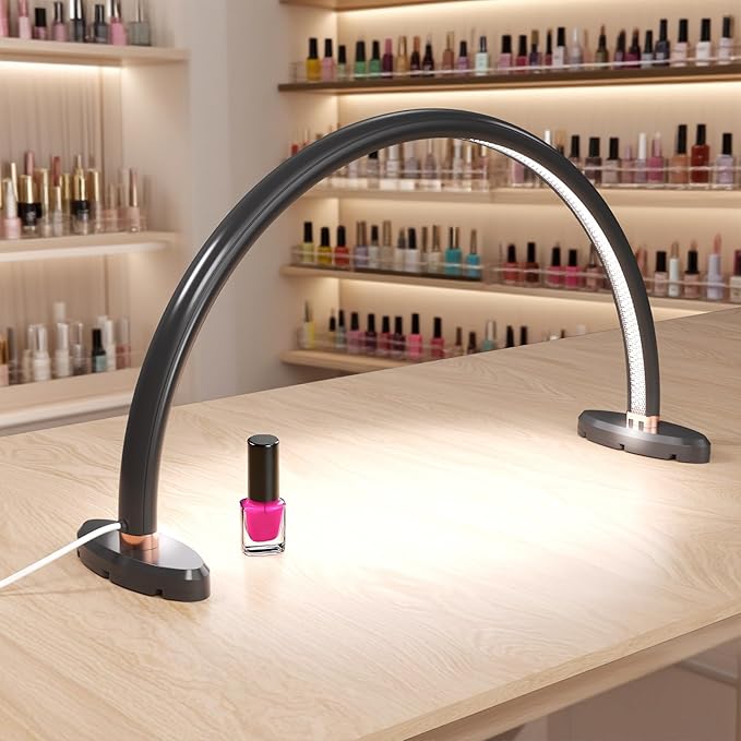 Small Half Moon Light for Nail Desk Moon Light Nail Tech Half Moon lamp Color Temperature 3500K-6500K USB Powered for Personal DIY Manicure Handicraft Lighting (16in-Black)