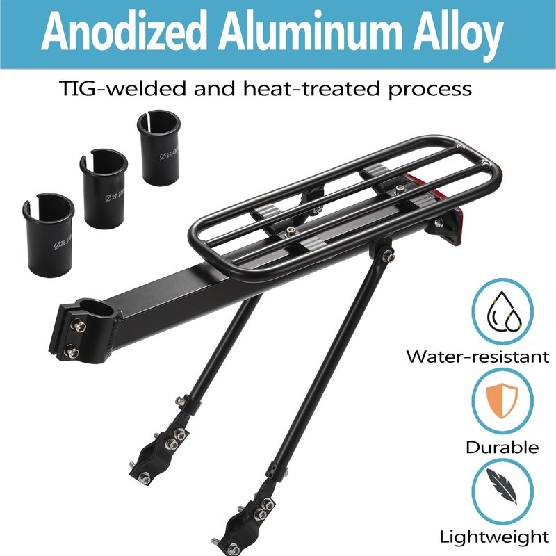 YONTUO BCR13V1:Rear Bike Rack,Bike Cargo Rack,Aluminum Alloy,Large Size Reflective,Full - Enclosed Integrated Chuck,Universal