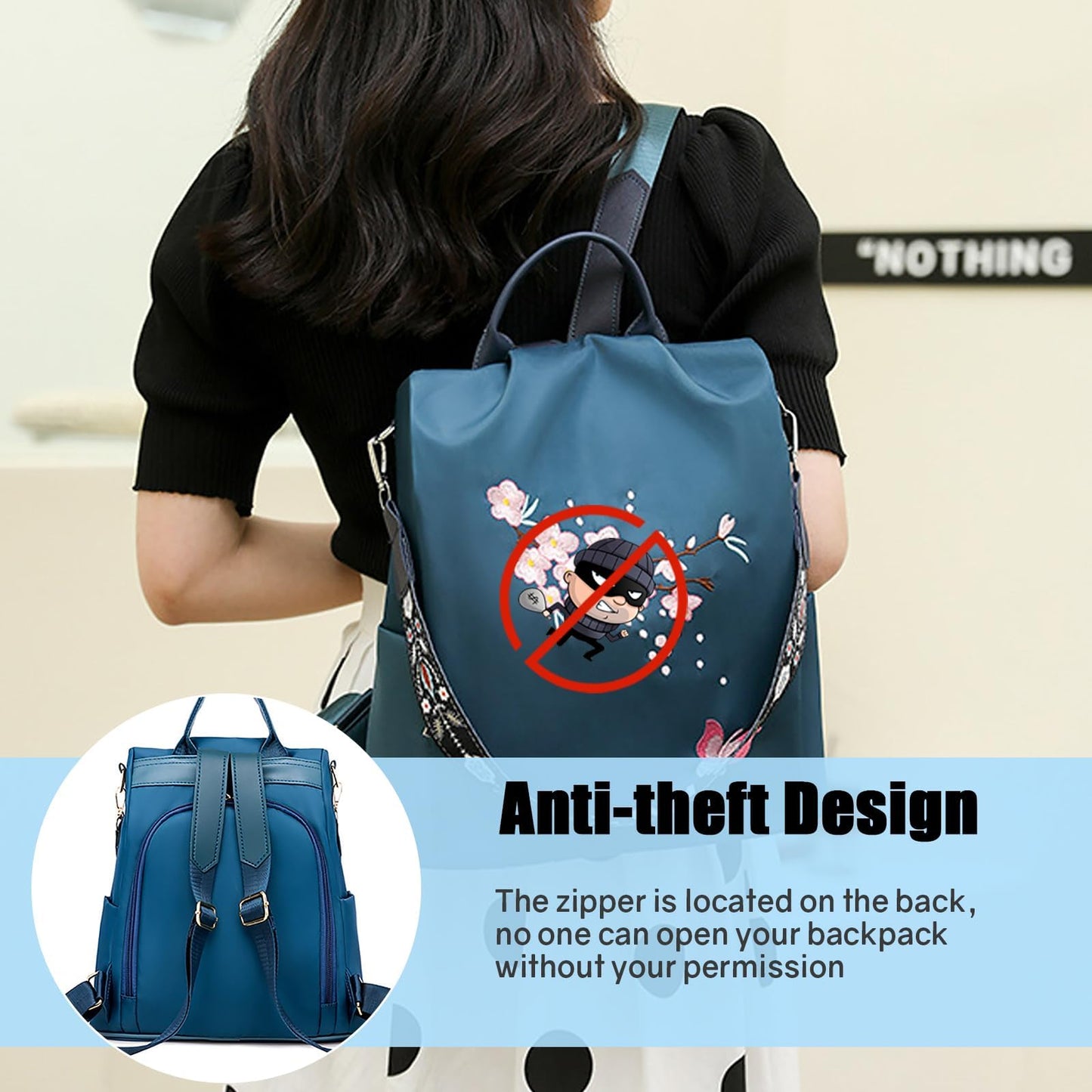 Ray-Velocity Anti Theft Women Backpack Waterproof Fashion Backpack Shoulder Bag for Lady Girl Dailyuse Travel Work School (Butterfly Blue)