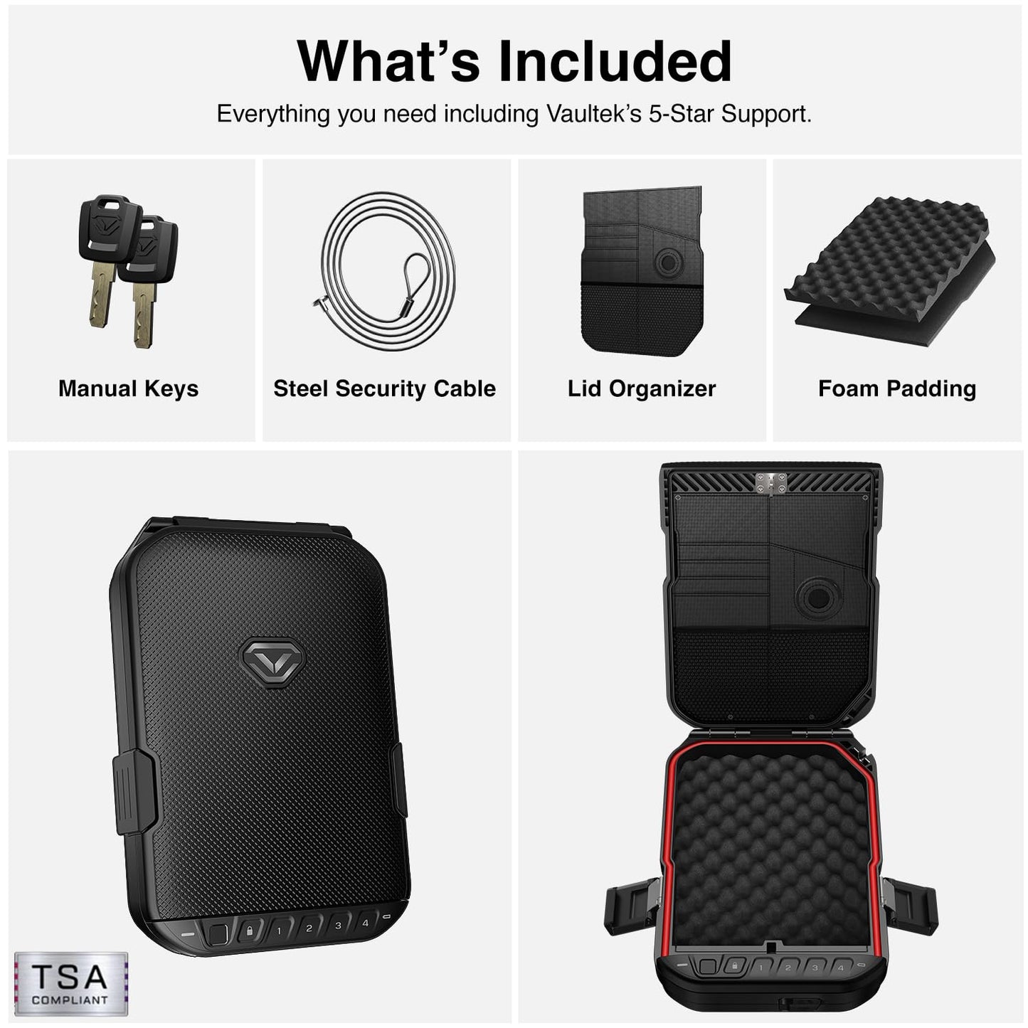 VAULTEK LifePod Secure Waterproof Travel Case Rugged Electronic Lock Box Travel Organizer Portable Handgun Case with Backlit Keypad (Covert Black) (Biometric)