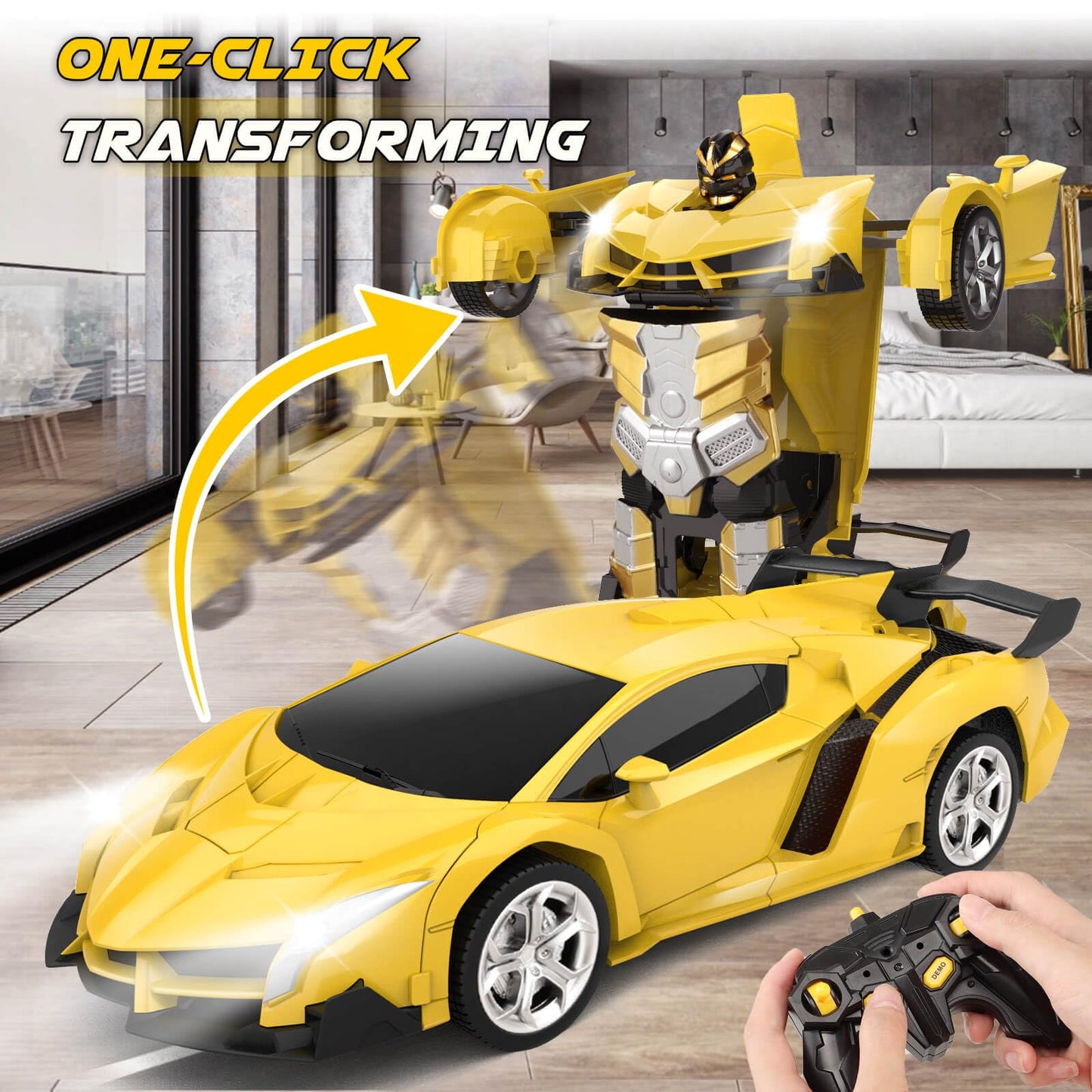 Britik Toys for Kids 3-8 Year Old: Transforming Remote Control Car Toys Gifts for Boys Age 3 4 5 6 7 8 Birthday Presents Toy for Toddler Transformable 2 in 1 Robot RC Car Toy 360° Rotating-Yellow
