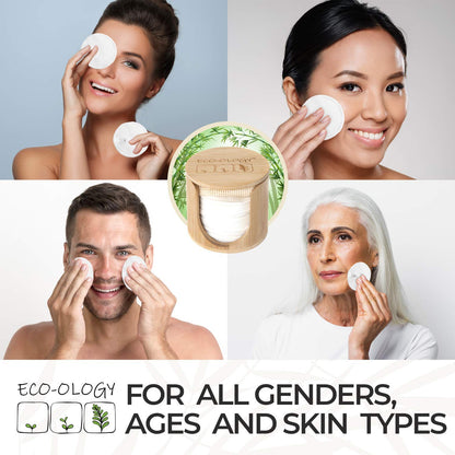 ECO-OLOGY™ 20 Reusable Makeup Remover Pads with Bamboo Storage Pot, 100x Biodegradable Ear Buds and Cotton Laundry Bag. Reusable Cotton Pads, for Cleansing or Removing Makeup