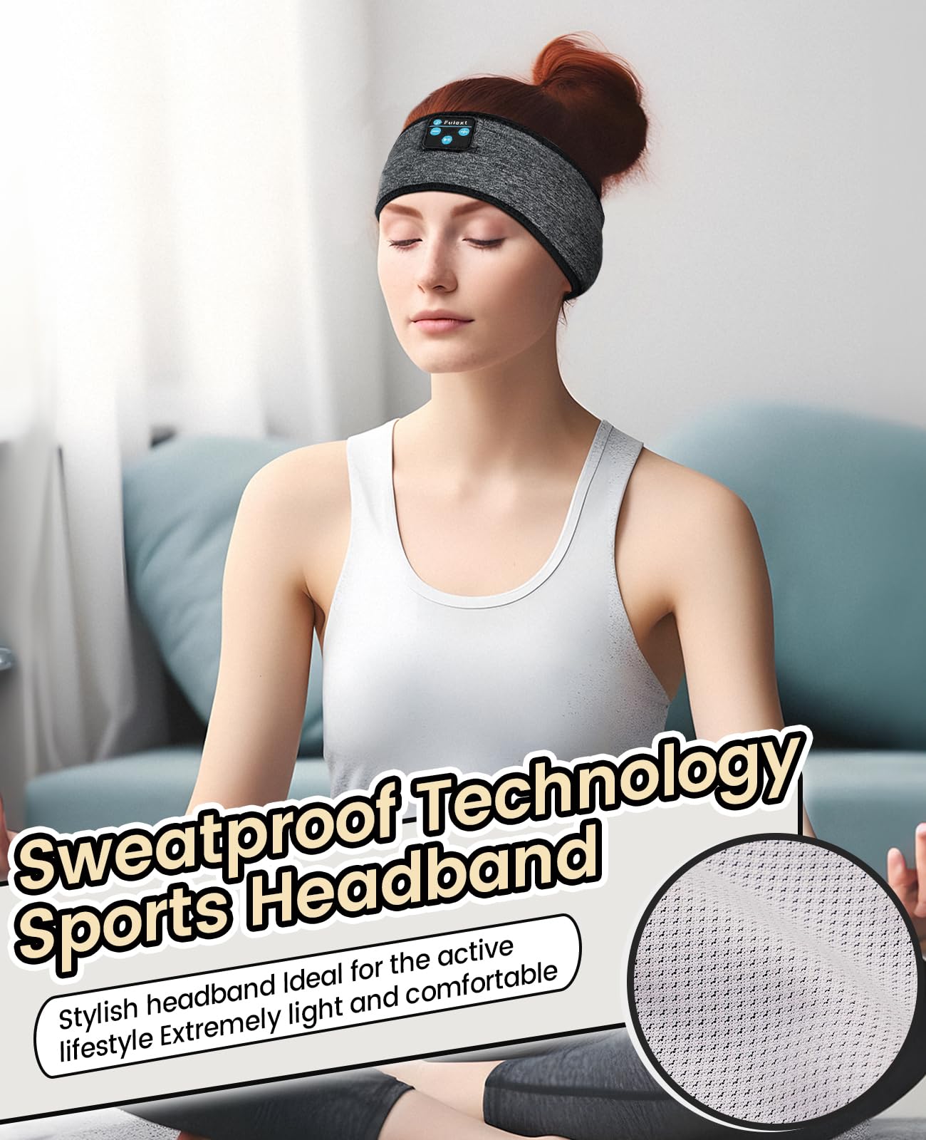 Fulext Sleep Headband - Bluetooth Sleep Headphones for Side Sleepers, Reduce Snoring Disturbance, Sports & Tech/Birthday Gift for Women, Men, Mom, Dad